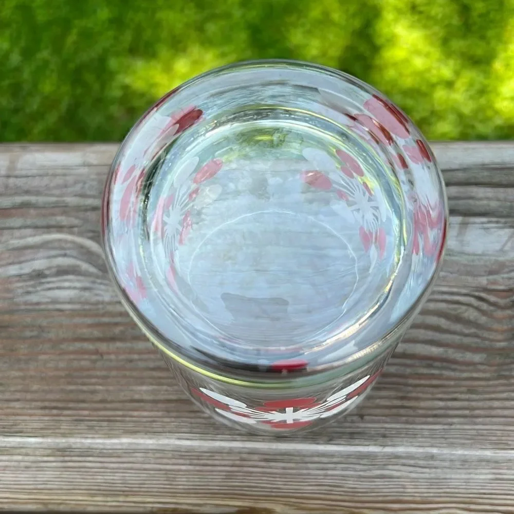 Vintage Crate & Barrel Atomic Red and White Snowflake Double Old Fashioned Glass